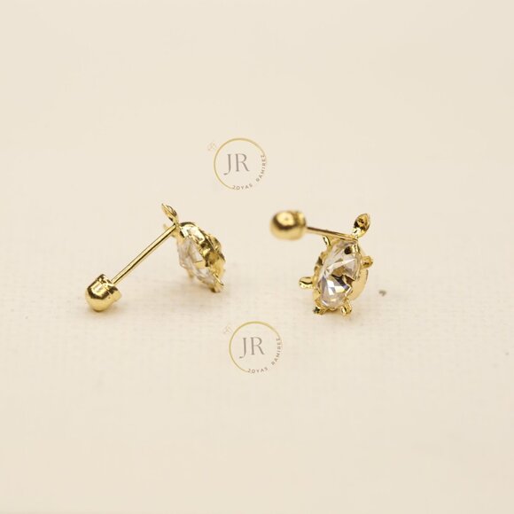 14K Solid Gold Turtle Stud Earrings • Symbol of Longevity & Grace. - Picture 3 of 8